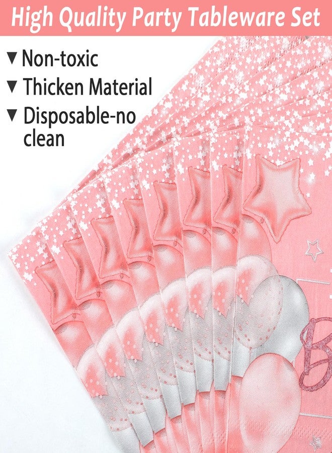Wiooffen 96 Pcs Girl 1st Party Supplies Pink One Year Old Paper Plates Baby Girl 1st Birthday Decoration Pink DisposableTableware Set Bridal Shower Birthday Party Paper Plate Napkin Fork 24 Guests - Image 4